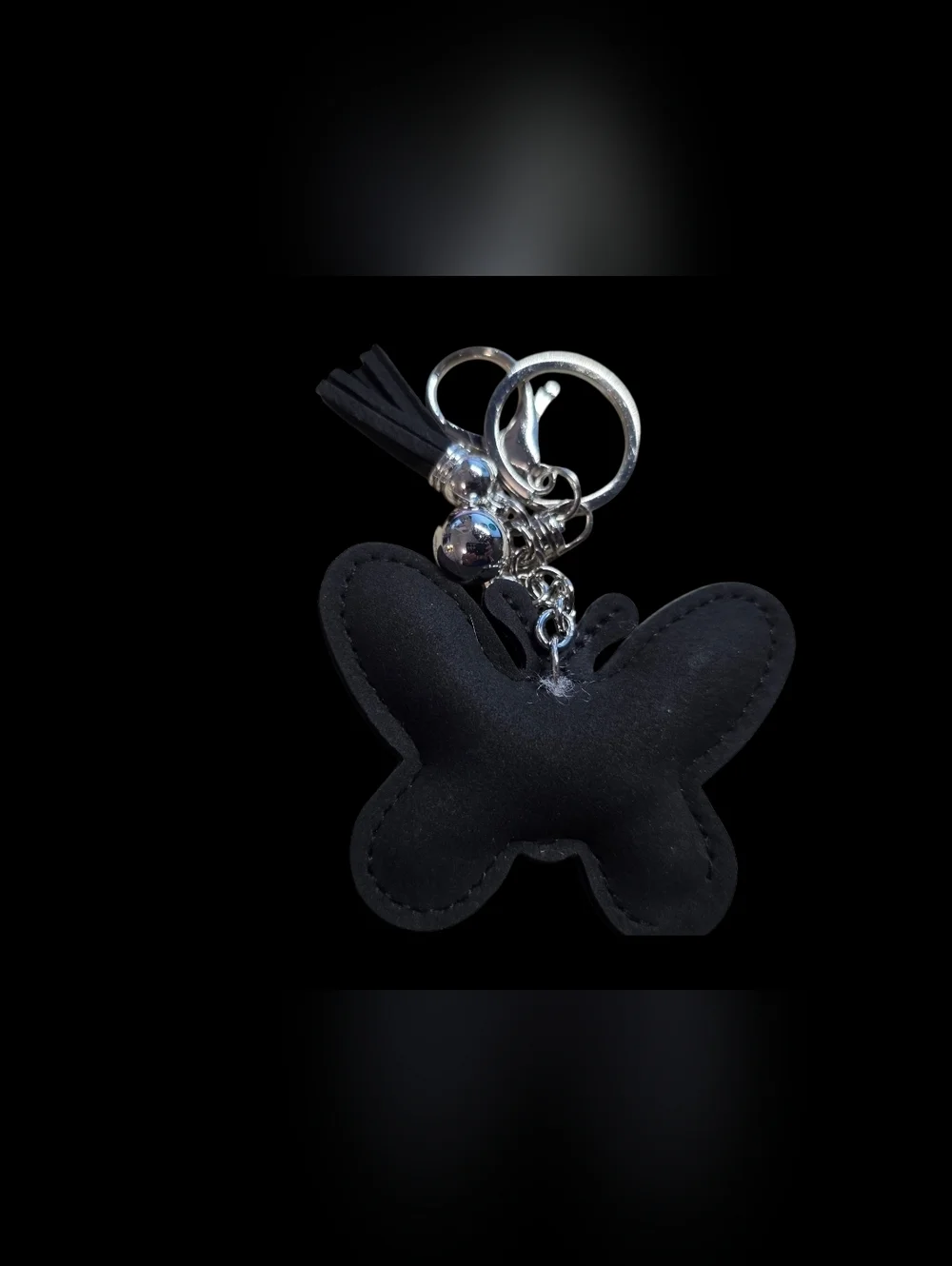 Leopard Print Butterfly Bag Charm Keychain - Black & White